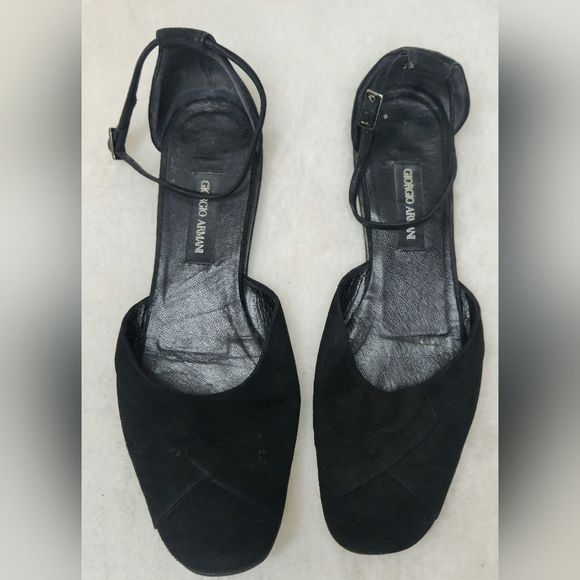 Giorgio Armani Black Suede Flats w/Ankle Strap Size 38 - Picture 1 of 10